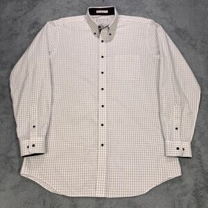Paul Frederick Shirt Men 17/37 XXL White Purple‎ Gingham Flip Cuff Button Down